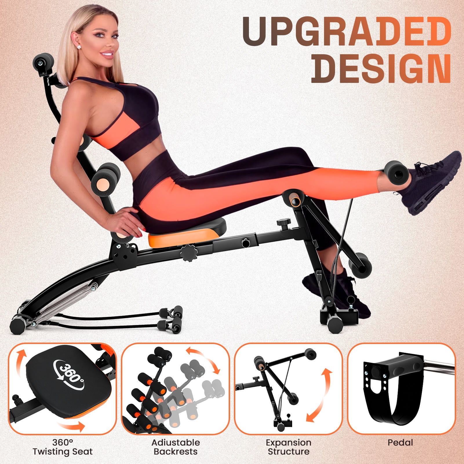 6-in-1 Ab Machine for Home Gym, Multi-Functional Adjustable Workout Bench, Total Body Exercise Equipment for Crunches, Leg Stretches, Push-Ups & More