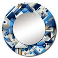 thumbnail image 2 of Designart "Matrix Design In Blue And White" Geometric Round Mirror Wall Decor Modern - Large Blue Round Bathroom Mirror - Round Mirror - 36" x 36", 2 of 6