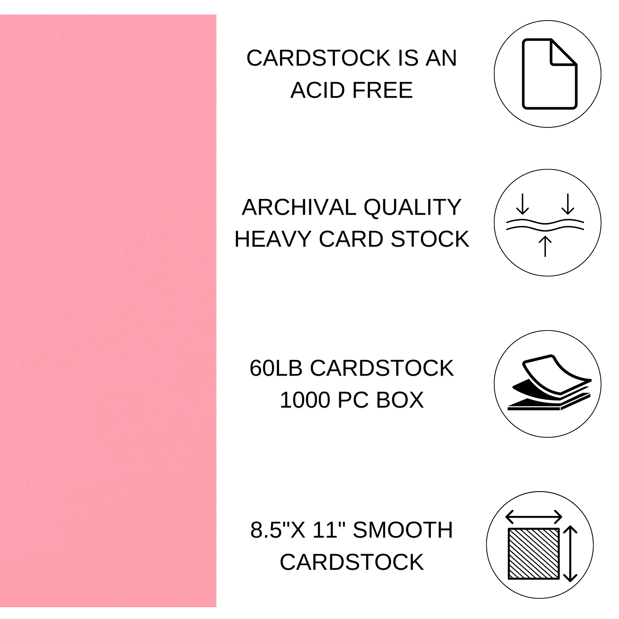 PA Paper Accents Smooth Cardstock 8.5" x 11" Pink, 60lb colored cardstock paper for card making, scrapbooking, printing, quilling and crafts, 1000 piece box
