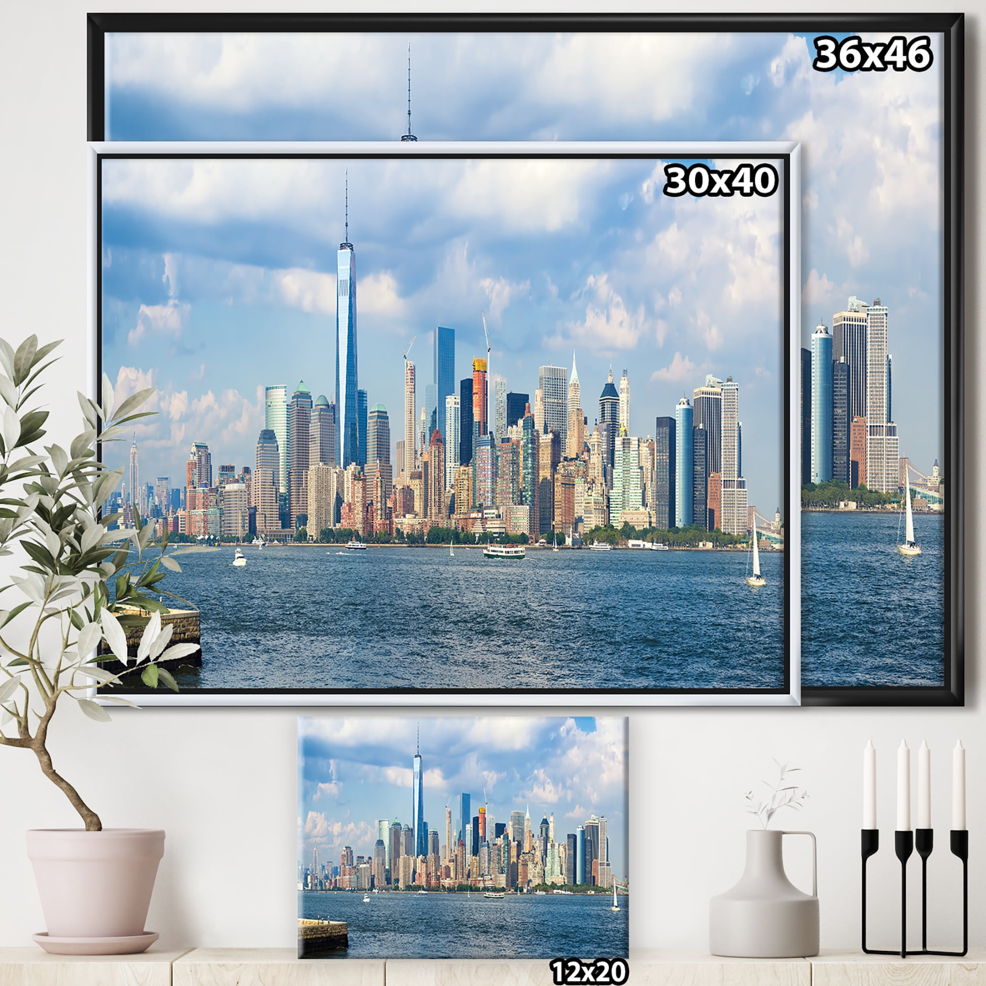 Designart ' Lower Manhattan Skyline Panorama ' Cityscape Framed Canvas Art Print