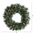 thumbnail image 4 of Nearly Natural 2' Green Pine Frosted Christmas Wreath with Berries Prelit 35 Clear LED Lights, 4 of 6