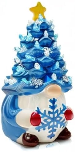 Christmas Gnome Christmas Tree, 8In Mini Ceramic Lighted Christmas Tree, Small Mini Prelit Xmas Holiday Decor for Tabletop Home Room Table Fireplace Office