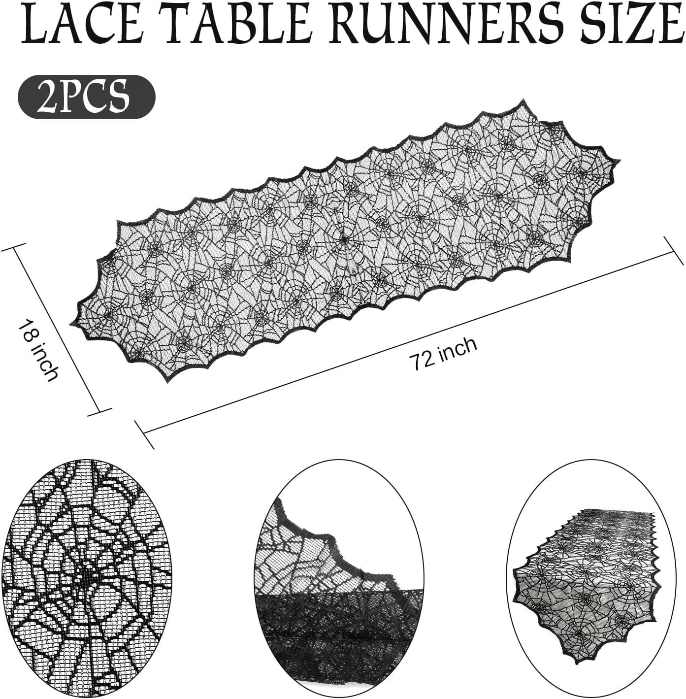 Halloween Lace Table Runner 72x18 Inch with Spider Web Design for Party Decor
