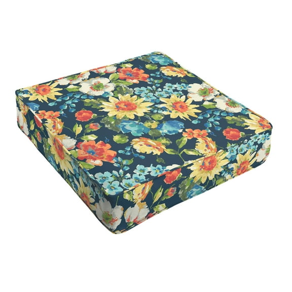 Sorra Home Blue Multi Floral Indoor/Outdoor Deep Seating Cushion, Corded