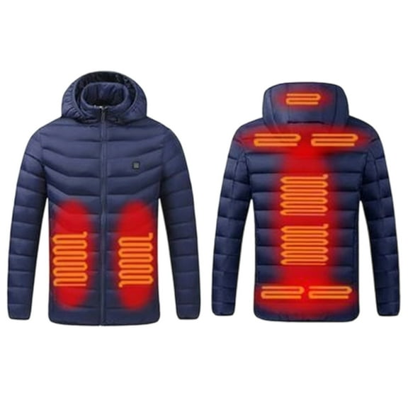 Heated Jacket for Men Women 9 Heating Zones Hooded Coat Jackets USB Powered Thermal Coats (Blue XXXXXL)
