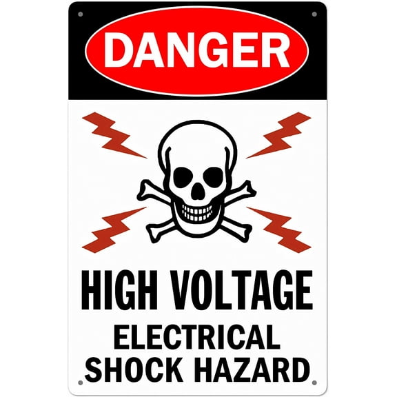 Danger High Voltage Aluminum Sign - 8"x12", Funny Electrical Hazard Warning, Durable Decor for Workshops, Garages, Industrial Areas