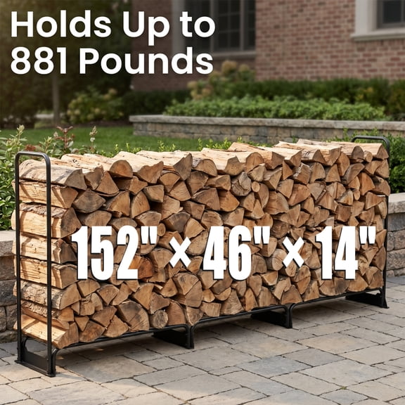 Heavy Duty 47 Inch Outdoor Firewood Rack Iron Metal Log Storage Stand Black Weatherproof Fire Wood Stacking Holder for Yard Patio Firepit