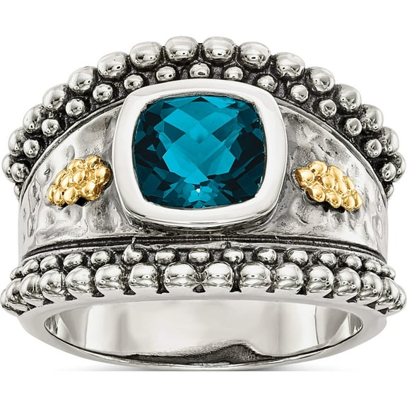14K/Silver Two-Tone Sterling Silver With 14K London Blue Topaz Ring (Size 6) Made In Thailand qtc1372-6