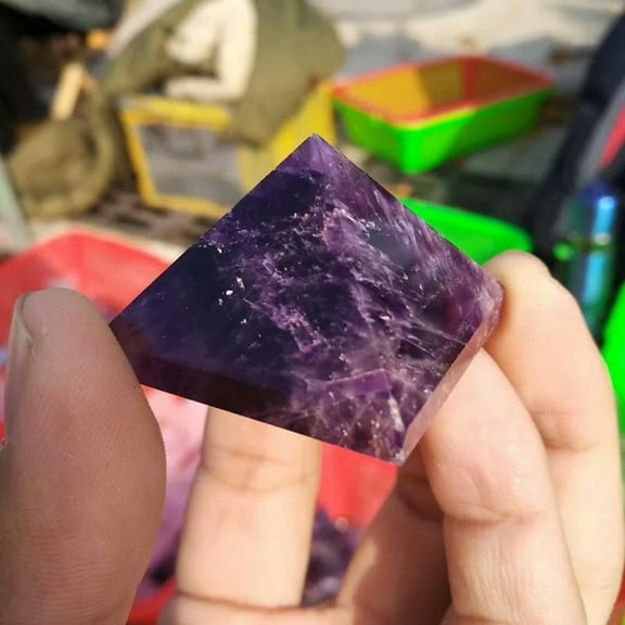 K-KED Natural Amethyst Pyramid Quartz Crystal Gemstone Healing Energy Tower Rock