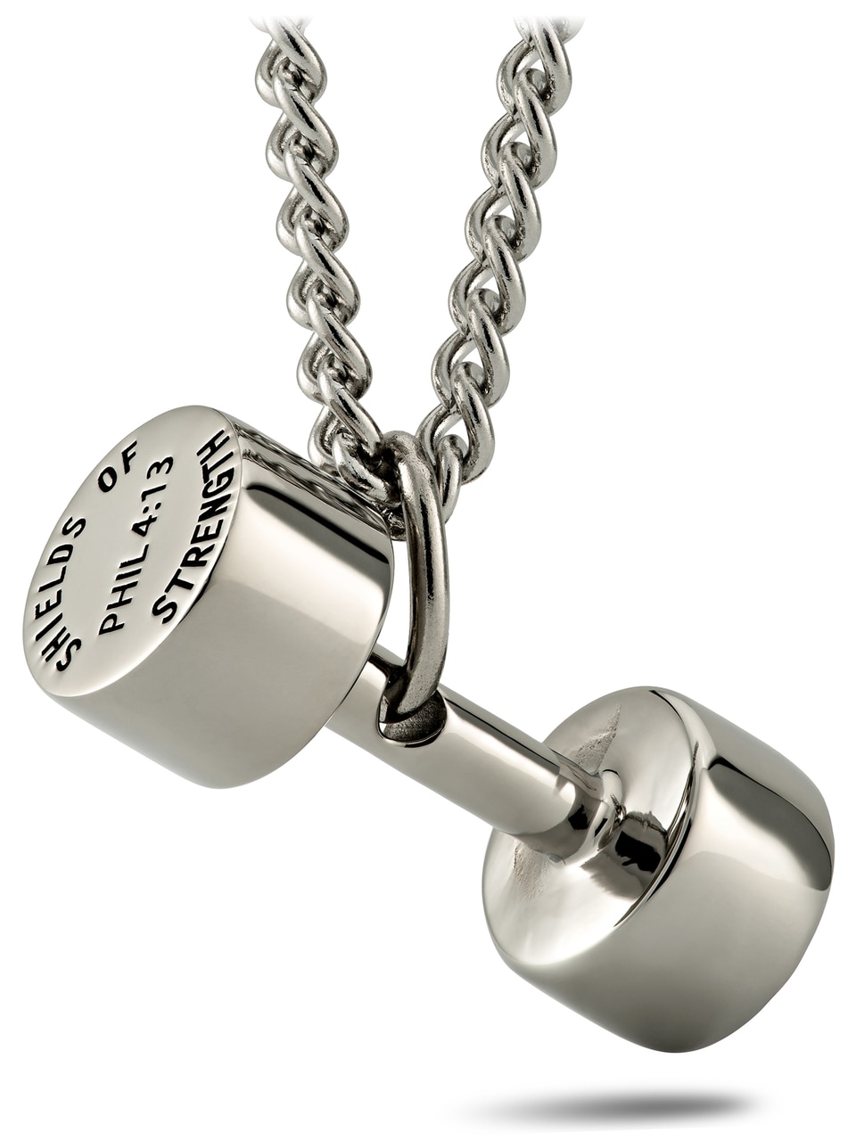 Shields of Strength - Men's Stainless Round Dumbbell Necklace-Phil 4:13 by Shields of Strength 