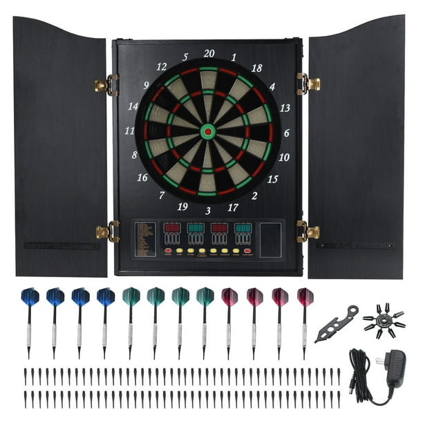 Electronic Dart Board Cabinet Set LED Digital Electric Dartboard Soft Tip Darts Board with 12 Darts 88 Tips