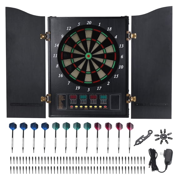 Electronic Dart Board Cabinet Set LED Digital Electric Dartboard Soft Tip Darts Board with 12*Darts, 88*Tips