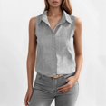 thumbnail image 2 of VNKIDY Womens Sleeveless Collared Button Front Tank Top Solid Color Casual Workwear Blouse For Summer Office Daily Wear Grey, 2 of 7