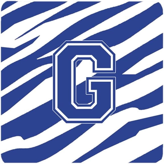 Carolines Treasures CJ1034-GFC Set of 4 Monogram - Tiger Stripe Blue and White Foam Coasters Initial Letter G