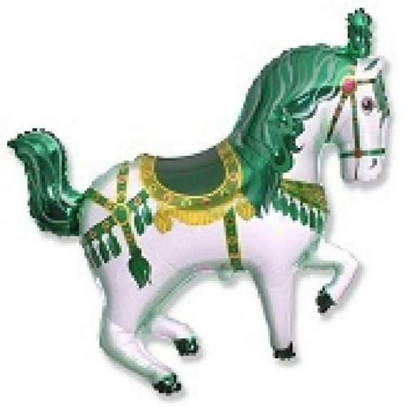 GREEN Carousel HORSE 39" CIRCUS Carnival TENT Merry Go Round Party Mylar Balloon