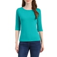 thumbnail image 1 of INSPIRE CHIC T-Shirt Classique Ajusté à Manches au Coude à Encolure Bateau pour Femme P Turquoise, 1 of 7