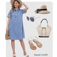 thumbnail image 4 of Denim Dress for Women 2026 Casual Tulle Short Sleeve Button Jean Midi Dress with Pockets, 4 of 5