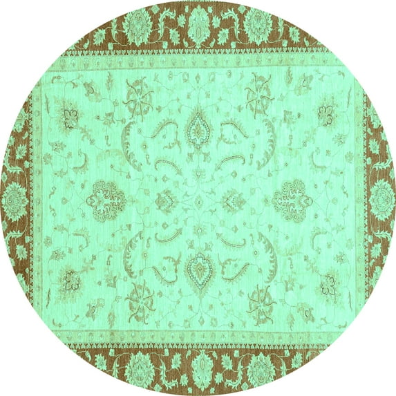 Ahgly Company Indoor Round Abstract Turquoise Blue Modern Area Rugs, 3' Round
