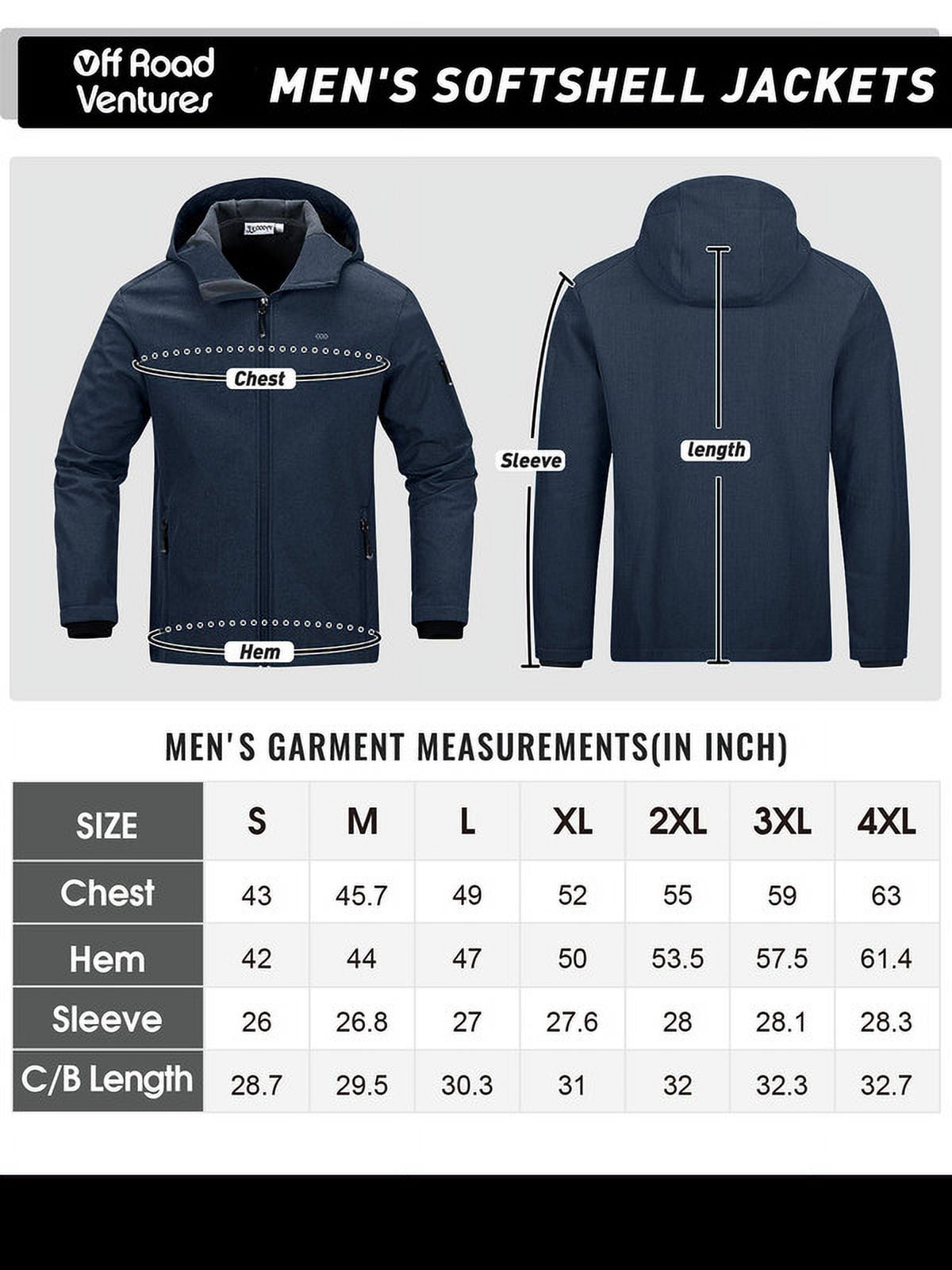 Off Road Ventures Men's Lightweight Softshell Jacket with Hood Waterproof Fleece Lined Windbreaker Outdoor Coat for Hiking