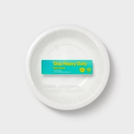 12oz Disposable White Paper Bowls - 42 Count (Perfect for Snacks & Meals)