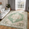 thumbnail image 2 of Toyoso 5x7 Traditional Medallion Area Rug - Antique Emerald Green & Amber Silicone Rug, Washable Indoor Floor Rug, 0.25" Slim Low-Pile Non-Slip Rug for Master Bedroom and Home Office Space Decor, 2 of 9