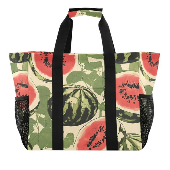 Reusable Grocery Bags with Handle Side Pocket Waterproof Shopping Portable Tote Vintage Watermelon
