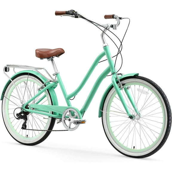 sixthreezero Every Journey Steel Women's 7-Speed Hybrid Bicycle with Rear Rack, 26 In. Wheels, Mint Green