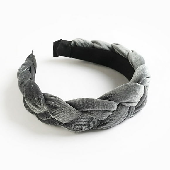 Braid Velour Headband Wide Luxury Girls Hair Hoop Wide Hairbands Universal Solid Headwear Head Band for Wedding Banquet Styling Accessories Gray