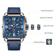 MEGIR Men's Watch Chronograph Clock Luxury Square Quartz Luminous Waterproof Calendar Wristwatch