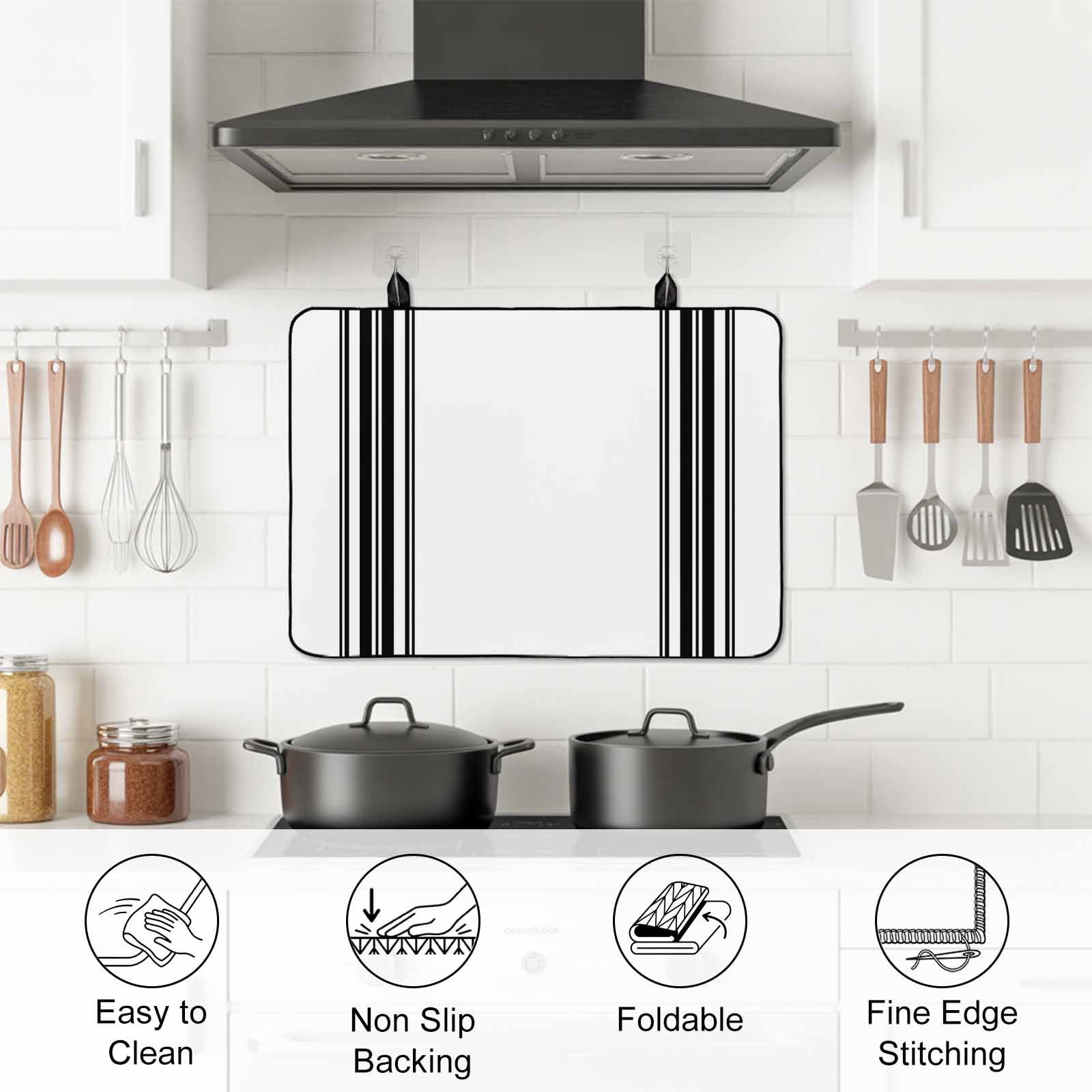 Black White Stripe, Stove Top Cover for Electric Stove, Heat-proof & Non Slip Glass Top Stove Cover Protector, Abstract Geometric Kitchen Flat Cooktop Rubber Mat 24x21 Inches