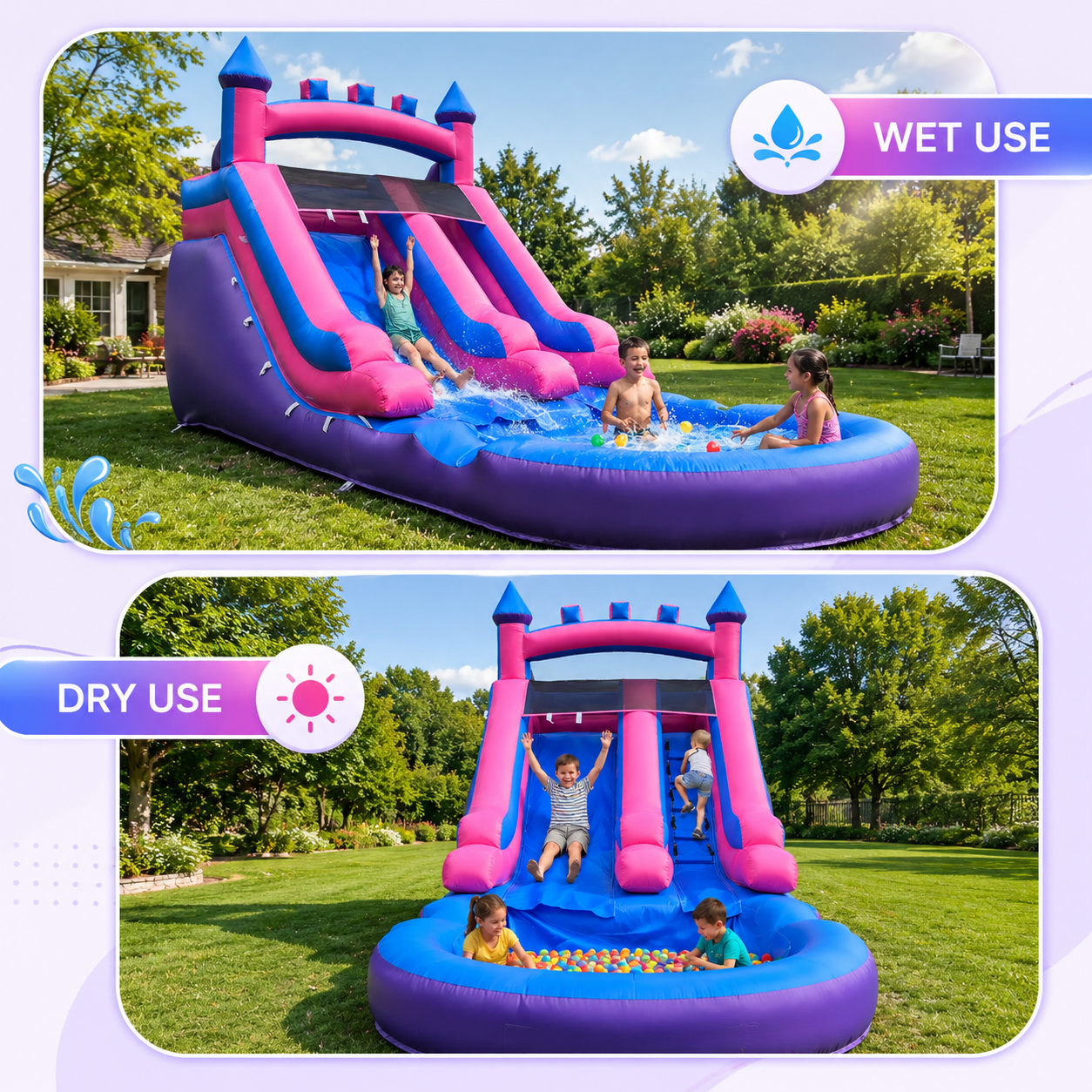 13' x 21' Commercial Water Slide with Splash Pool and Air Blower (Purple&Pink)