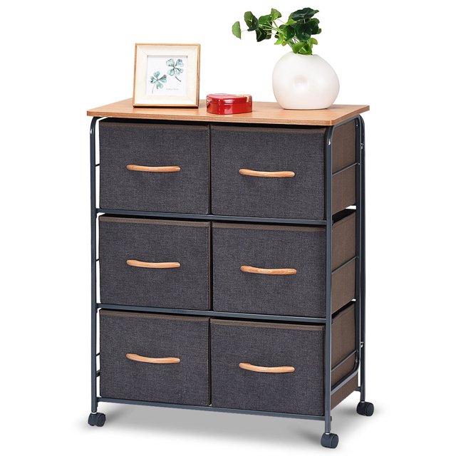Costway 6 Tiroirs Tissu Rangement Table Organisateur Vitrine Armoire Furni W / Roues