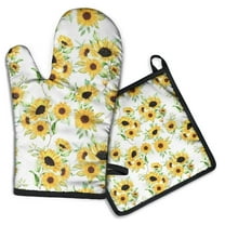 White Sunflower Kitchen Oven Mitt and Pot Holder Sets 2 Pcs for Baking, Cooking and Grilling, Heat Resistant Up To 392 °F