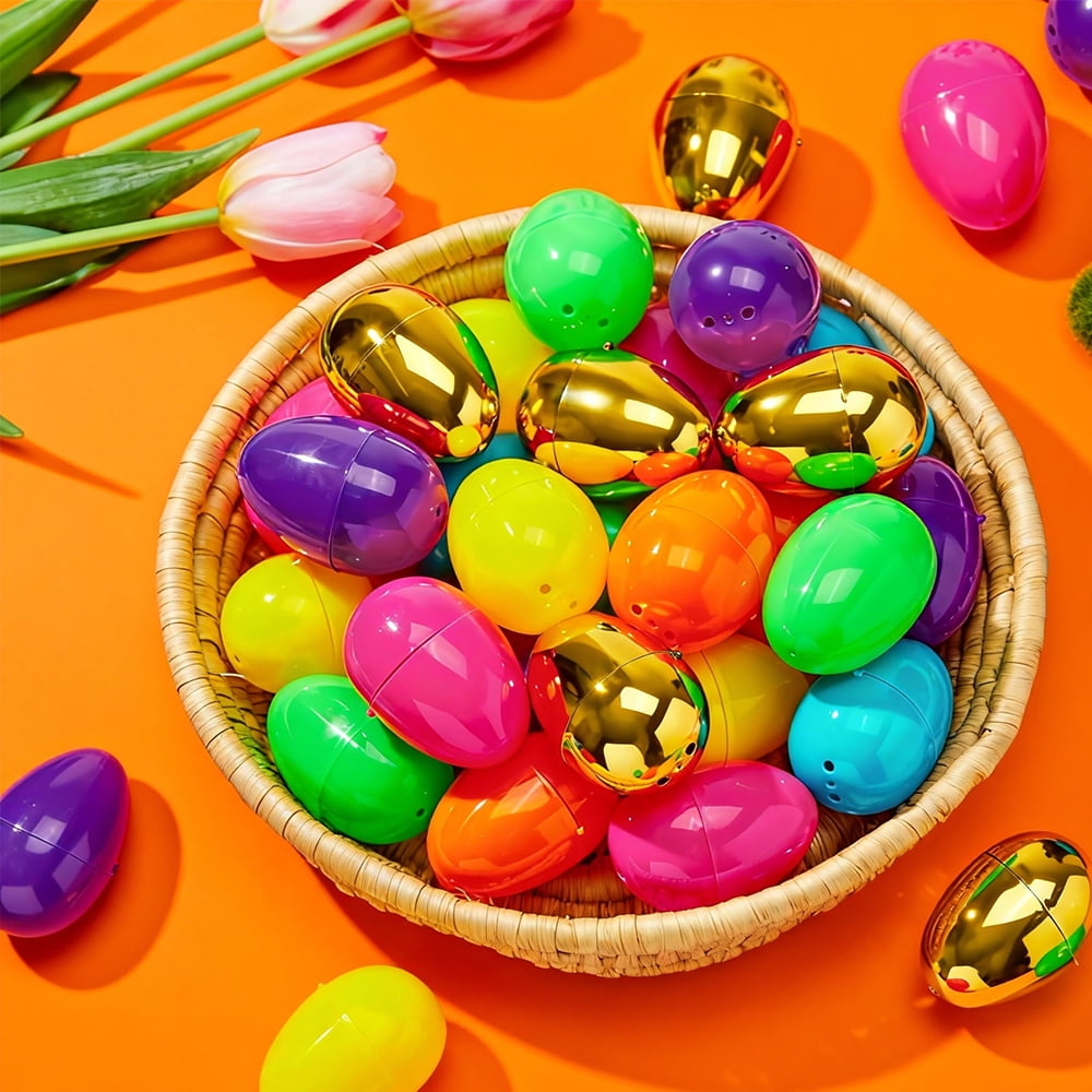 Joyfy 300 Pcs Easter Eggs, 2.3" Plastic Easter Eggs with 6 Pcs Golden Eggs Bulk, Empty Fillable for Easter Hunt Party Favor Basket Stuffers Filler Classroom Prize Supplies Decor