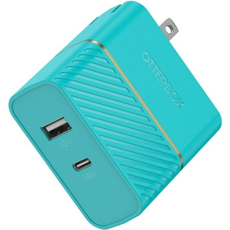 OtterBox USB-C and USB-A Dual Port Wall Charger, 30W Combined - Aqua