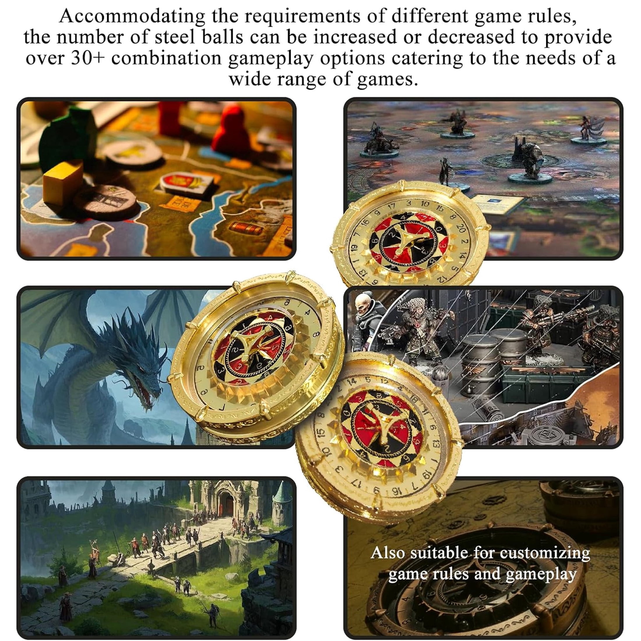 Random King Dice Spinner, 7-in-2 Dual-Spin Wheels, Cthulhu Gold Dice