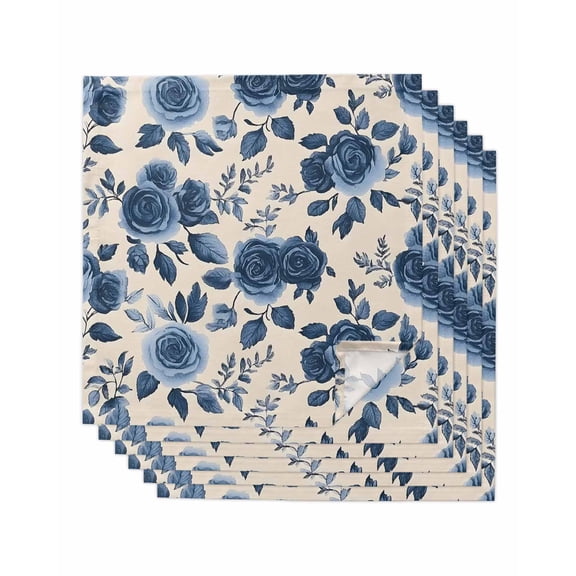 nqOlkjepod Navy Blue Floral Cloth Napkins Set of 6 Reusable Dinner Napkins, Rustic Spring Flower Blossom Cocktail Napkin Washable Table Napkins for Wedding/Holiday Party/Baby Shower 20"x20"