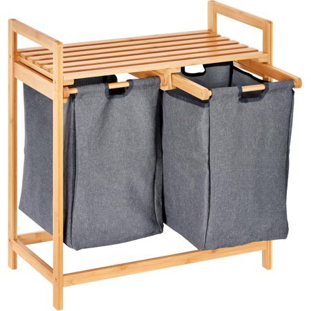 ToiletTree Products Bamboo Hamper with Dual Compartments - Laundry Sorter for Bathrooms and Laundry Rooms - Dual Hamper to Sort Darks and Whites - Bamboo Laundry Hamper