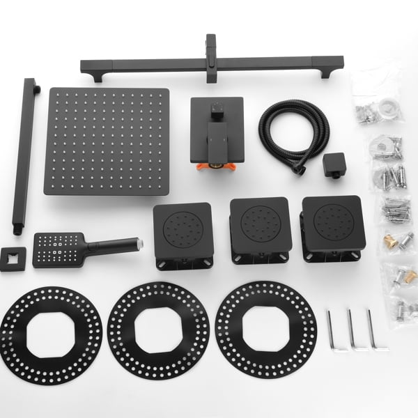 Dual-Control 3-Function Shower System with Hand Shower, 3 Bodysprays & Slide Bar – Complete Bathroom Fixture Package Includes Metal Lever Handles