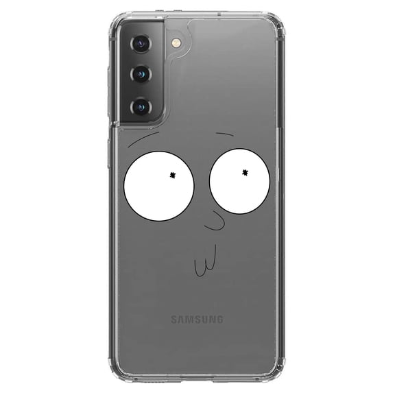 DistinctInk Clear Shockproof Hybrid Case for Galaxy S21  PLUS 5G (6.7" Screen) - TPU Bumper, Acrylic Back, Tempered Glass Screen Protector - "Awh Jeez" Face