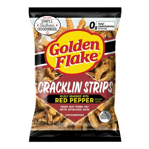 Golden Flake Cracklin Strips Red Pepper Fried Pork Skin, 3.5 oz Bag