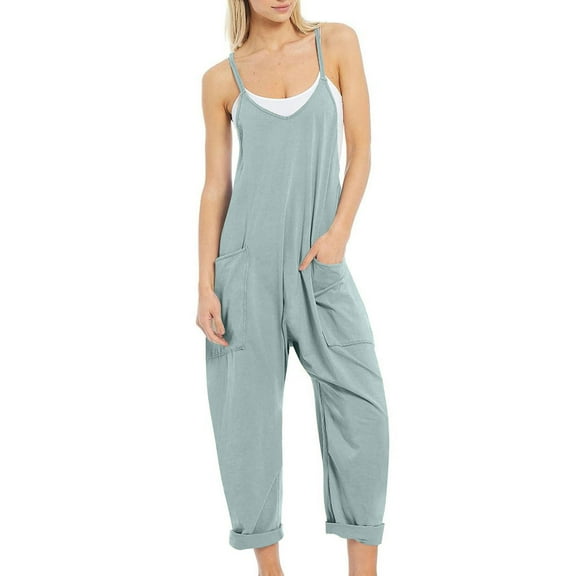 XWSHYW Womens Jumpsuit Leisure Solid Color Slim Leg Jumpsuits Plus Size Slim Fit Sleeveless Joggers