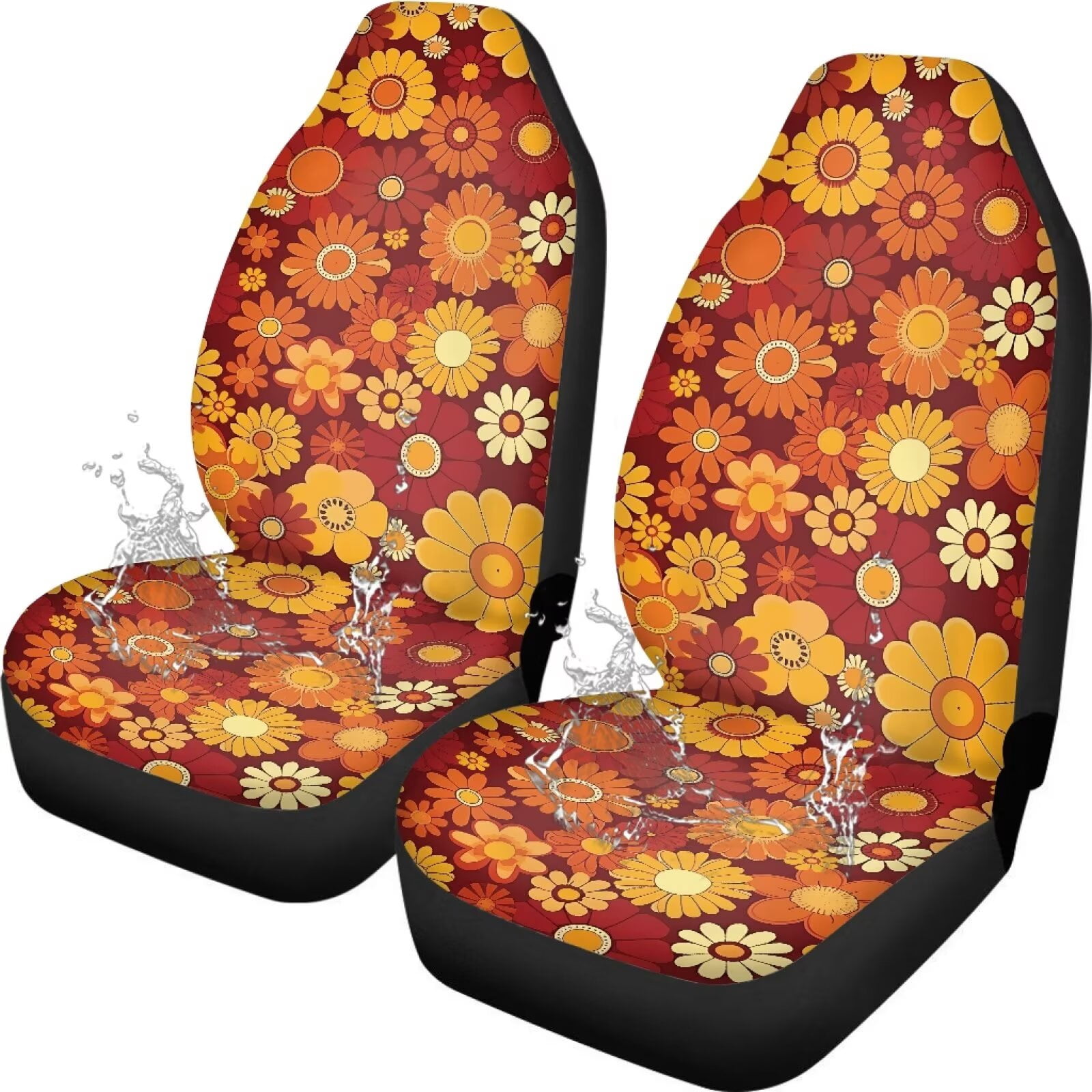 Uorisanigo Car Accessories Car Front Seat Covers Aesthetic Flowers Print Stretch Polyester Fabric Cover Protection Interior Accessories Universal Size Fit for Most Cars SUVs Trucks Vans