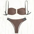 thumbnail image 2 of Swimsuits For Women Sevevn Women's Textured Underwire Bikini Set V Notch High Cut Swimwear Tie Side Ribbed Swimsuits Coffee S, 2 of 7