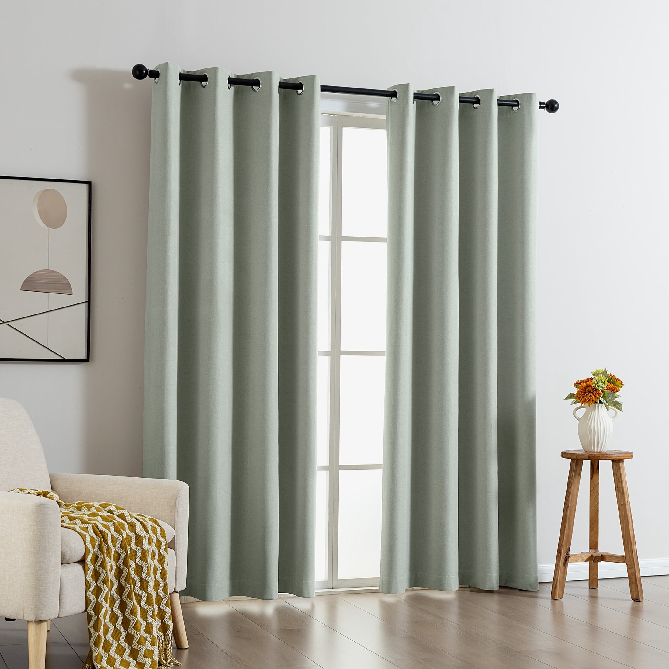 Sonive 42" x 63" Blackout Curtains Pack of 2, Grommet Top Living Room Bedroom Curtain, Green