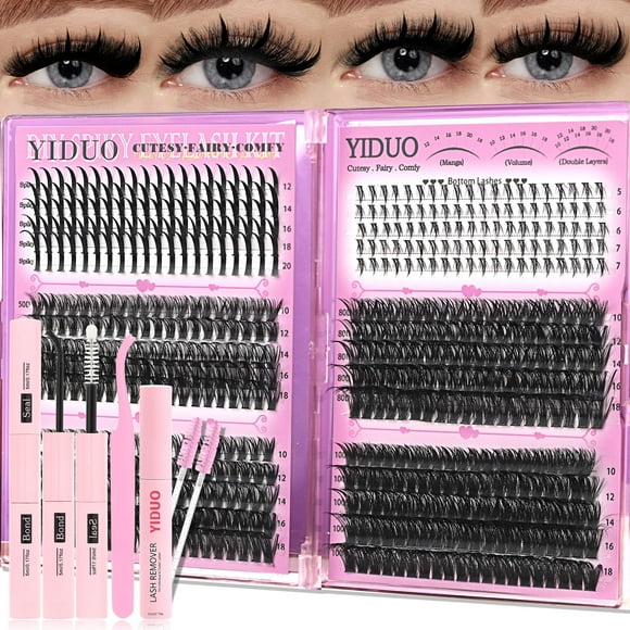 Kit de extensiones de pestañas YIDUO Lash Clusters con adhesivo y removedor