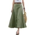 thumbnail image 2 of Women Maxi Skirt High Waist Irregular Large Hem Long Skirt Solid Color A-Line Loose Fit Skirt Streetwear-Army Green,L, 2 of 7