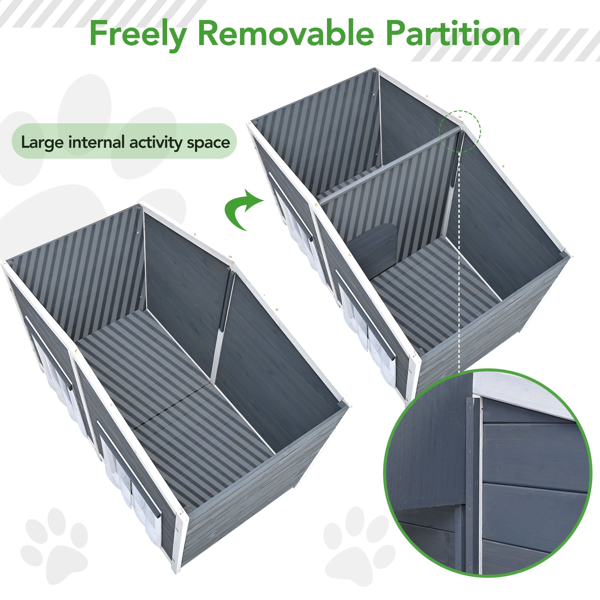 Pefilos 47" Wooden Dog House Outdoor & Indoor Dog Crate, Cabin Style, With Porch, 2 Doors Pet House for Large Dogs and Cat, Gray Pefilos 47" Wooden Dog House Outdoor & Indoor Dog Crate, Cabin Style, With Porch, 2 Doors Pet House for Large Dogs and Cat, Gray