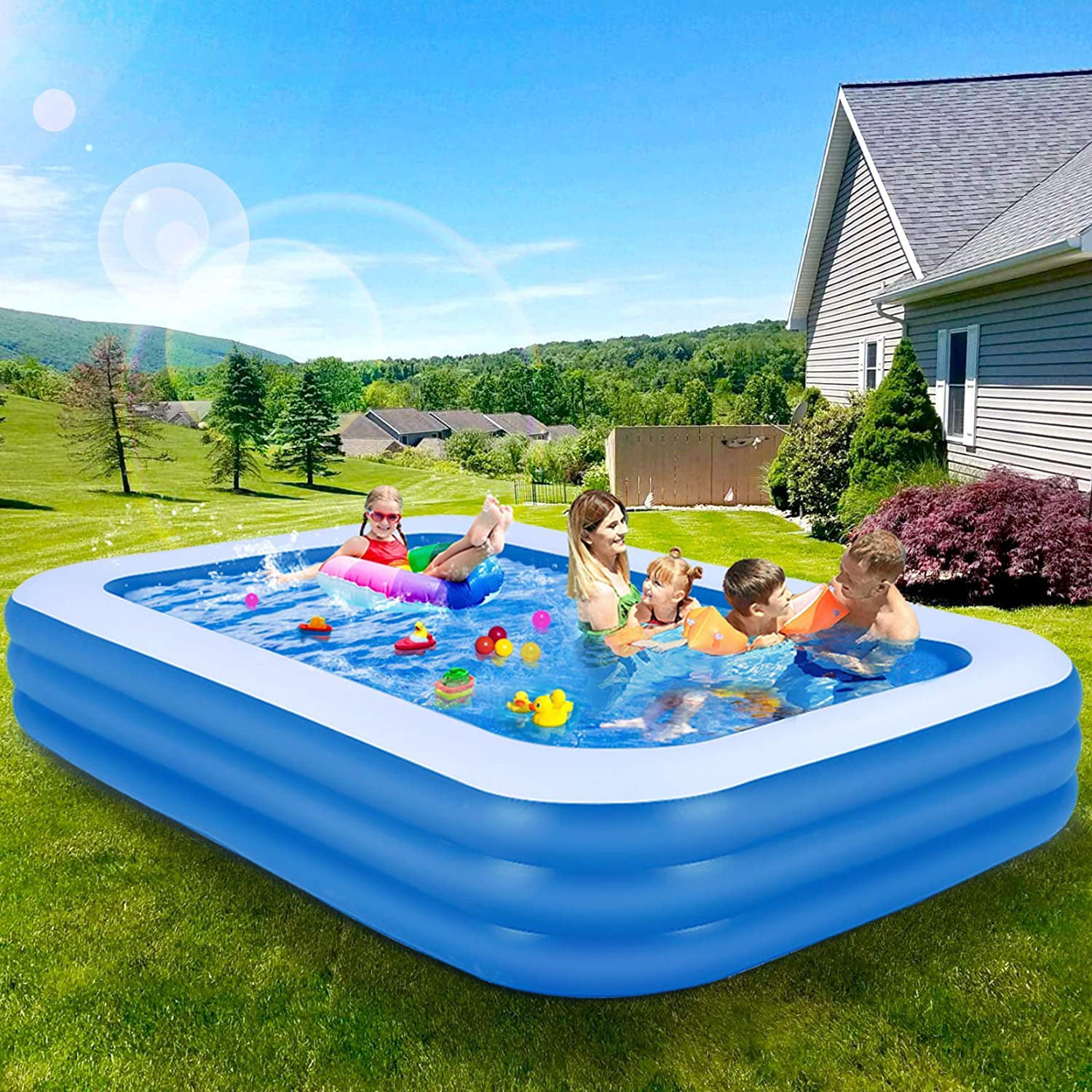 150 43cm ZHKGANG Large Swimming Pool Children Adult Scaffolding Pool Summer Outdoor Rectangular Thickened Fish Pond,Blue-221