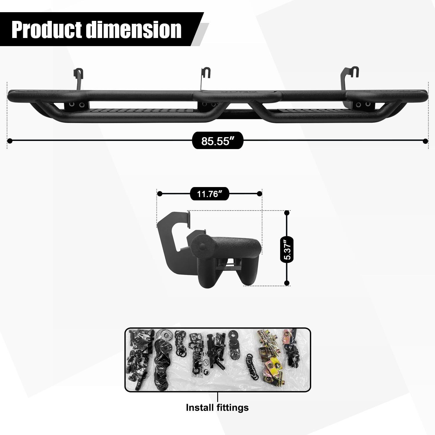 Vijay Running Boards Compatible with 2007-2018 Chevrolet Silverado 1500 / 2007-2018 GMC Sierra 1500 Extended Cab Bolt-on Side Steps Rails Steel Nerf Bars